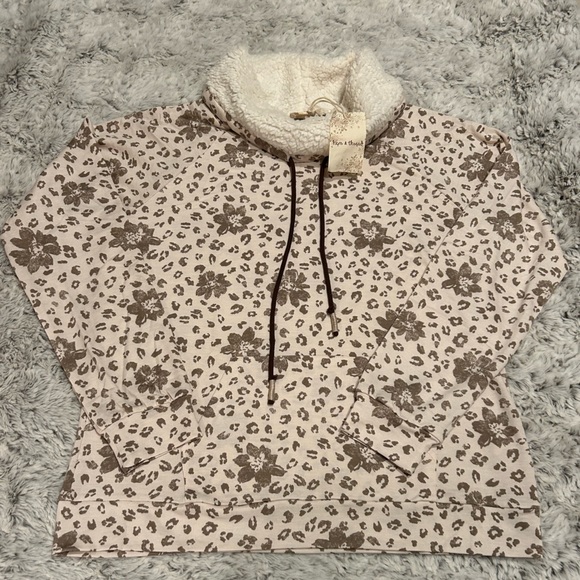 Hem & Thread Floral and Leopard Print Cowl Neck Sweatshirt - Picture 4 of 7